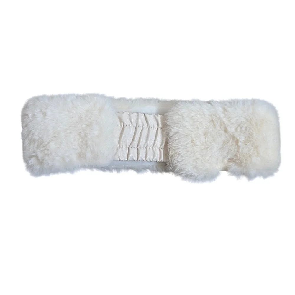 Mad Hatter Faux Fur Headband Cream Off White Winter Ear‎ Warmer Elastic Back